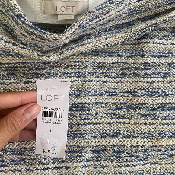 Loft Women Skirts Loft Blue Cream Tweed Boucle Flippy Swing Pocket Skirt Pull On - Picture 5 of 9